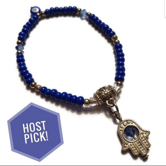 Jewelry - Host Pick! Hand of Fatima Blue Stretch Bracelet